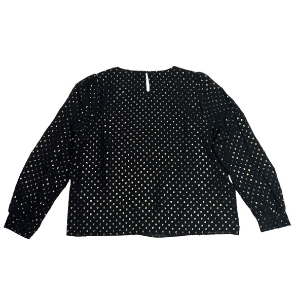 NWT J Crew Factory Gold Shimmer Clip Dot Black Long Sleeve Blouse Top Size L - Picture 4 of 13